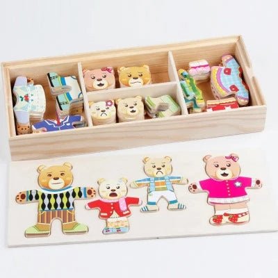 DressWood™ - Jouet Planche en bois d'habillage d'ours | Jeux enfants - Intelli Toys